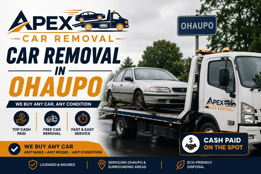 Apex Car Removal tow truck collecting a vehicle from a farm near Ohaupo